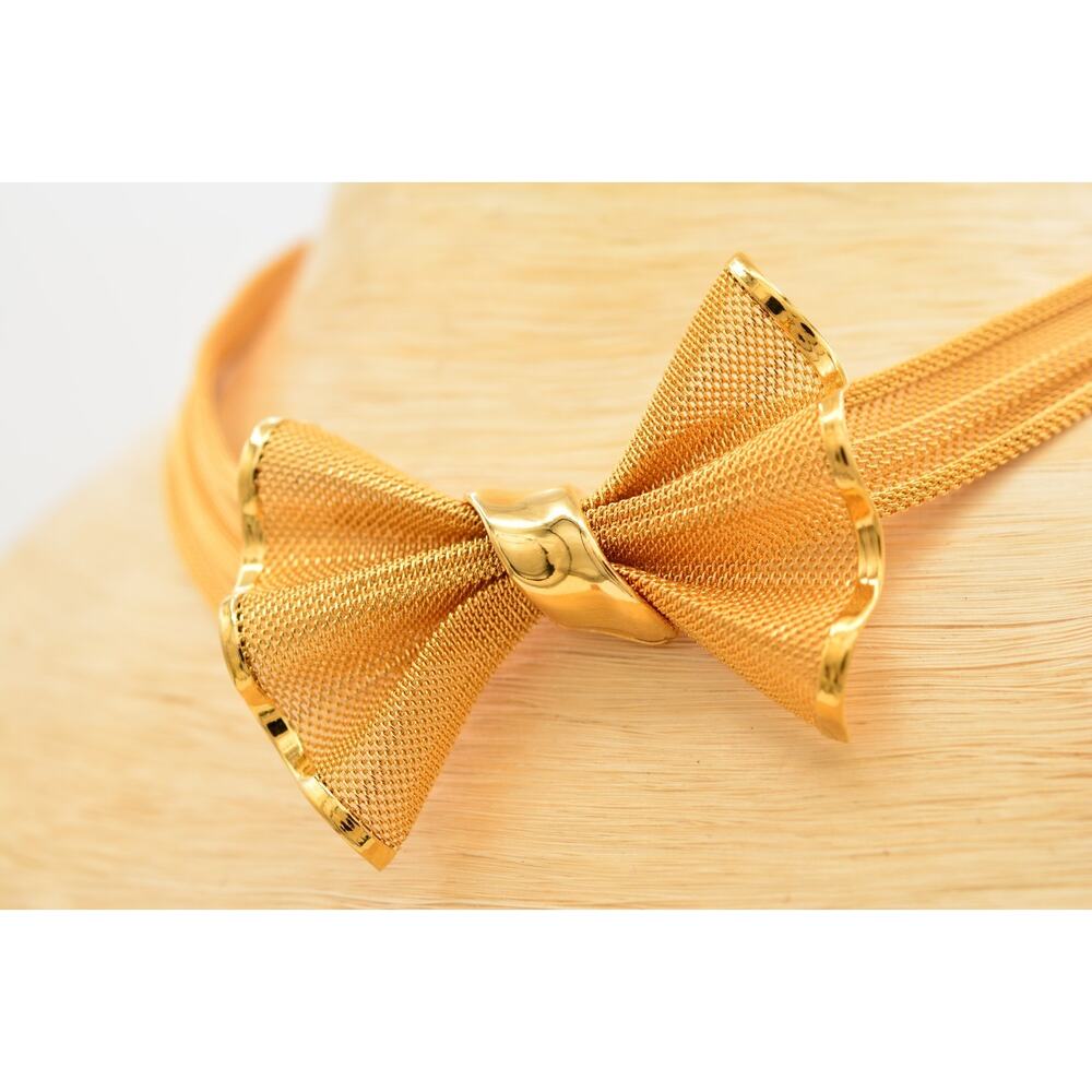 Givenchy Vintage Gold Mesh Bow Collar Necklace Statement Runway Signed 80s BinR - Picture 11 of 13